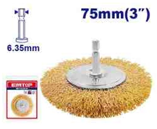 75mm Wire Wheel Brush 3" 1/4" Shank 0.3mm Wire 4500rpm for Steel Wood Deburring Descaling Paint Removal Double Blister